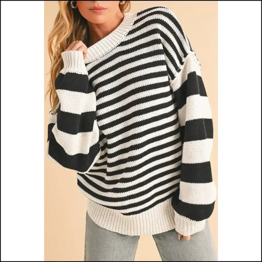 Needful Things Chic Black White Striped Knit Sweater: Hug Dealer 🖤🤍 - White / s - Sweaters