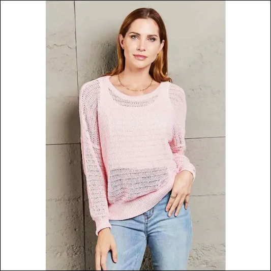 Chic Openwork Round Neck Knit Top - Blush Pink / s - Sweaters