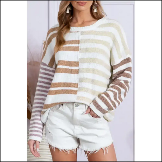 Color Block Drop Shoulder Sweater: Polyester 💀 Needful Things - Stripe / s - Sweaters