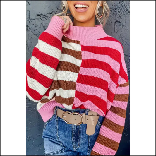 Needful Things: Dangerously Cozy Pink Stripe Color Block Sweater - s - Sweaters