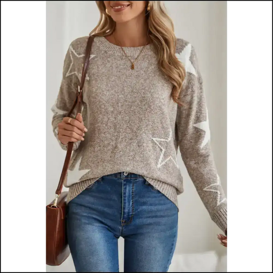Khaki Star Pattern Sweater: Cosmic Comfort from Needful Things ✨ Prepare for Compliments! s - Sweaters