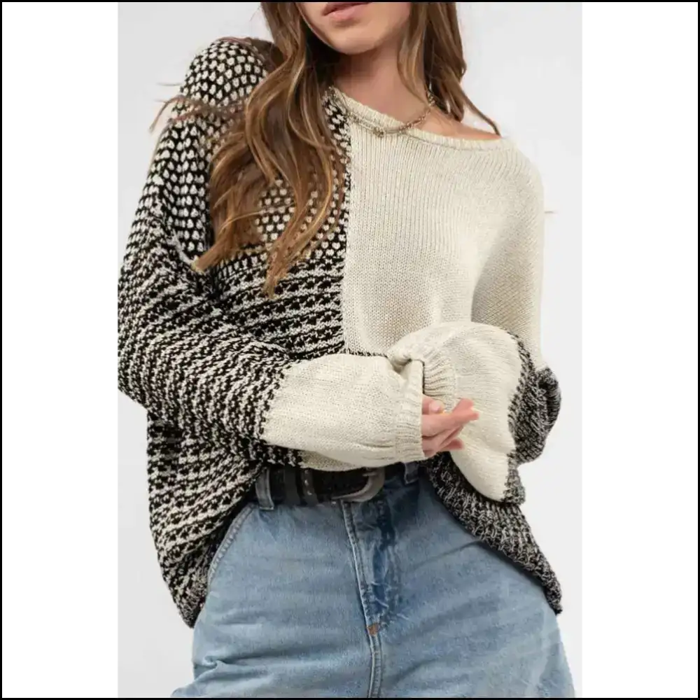 Playful Pink Colorblock Sweater: Cozy Cute Enough to Die for 💀 - Black / s - Sweaters