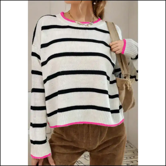 Needful Things: Stripe Contrast Trim Sweater - so Chic 😜 - White / s - Sweaters