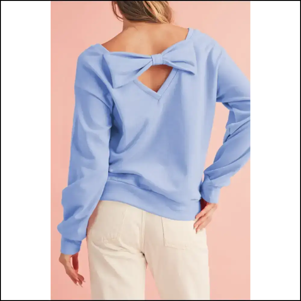 Apricot Bowknot Backless Sweatshirt: Comfy & Cute 🍑 - Sky Blue / s - Sweatshirts Hoodies