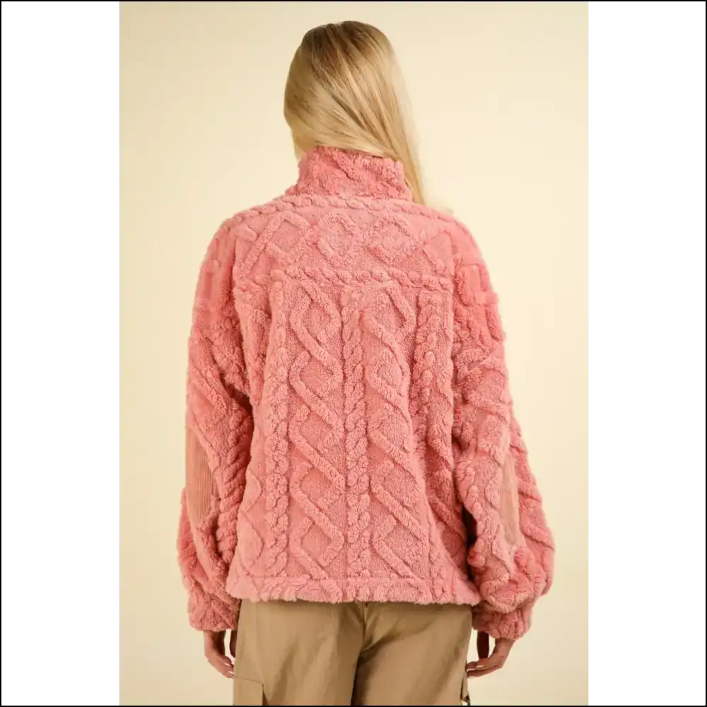 Cozy Chic Fuzzy Fleece Half Zip Sweatshirt - Sweatshirts & Hoodies