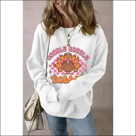Chic Graphic Dropped Shoulder Long Sleeve Sweatshirt - White / m - Sweatshirts & Hoodies