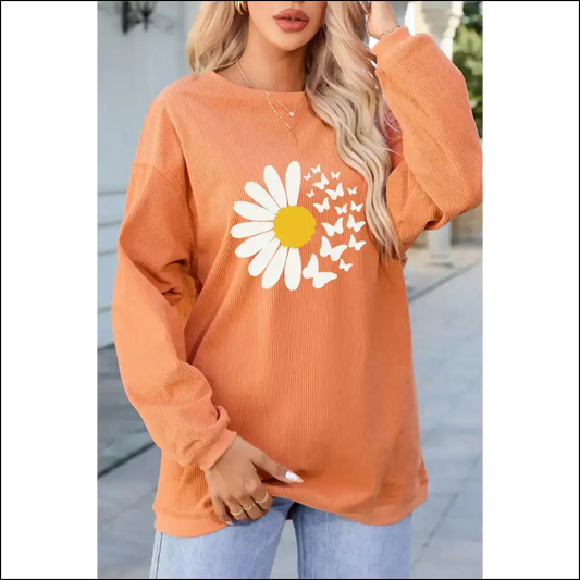 Chic Graphic Round Neck Long Sleeve Sweatshirt - Bronze / s - Sweatshirts & Hoodies