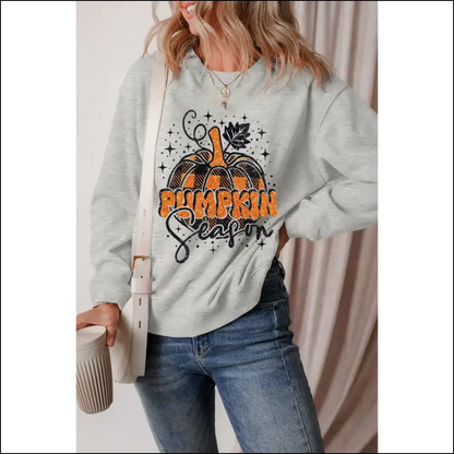 Chic Graphic Round Neck Long Sleeve Sweatshirt - Sweatshirts & Hoodies