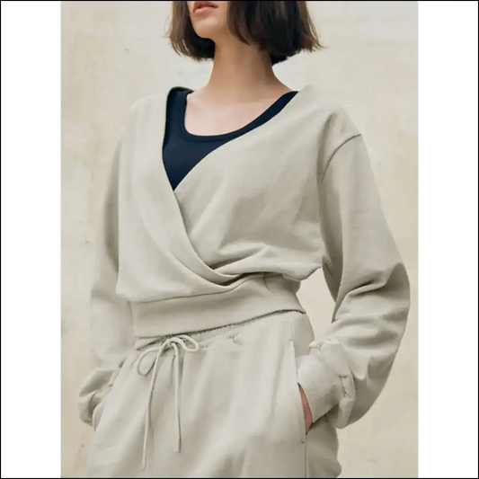 Chic Surplice Long Sleeve Sweatshirt - Gray / s - Sweatshirts & Hoodies