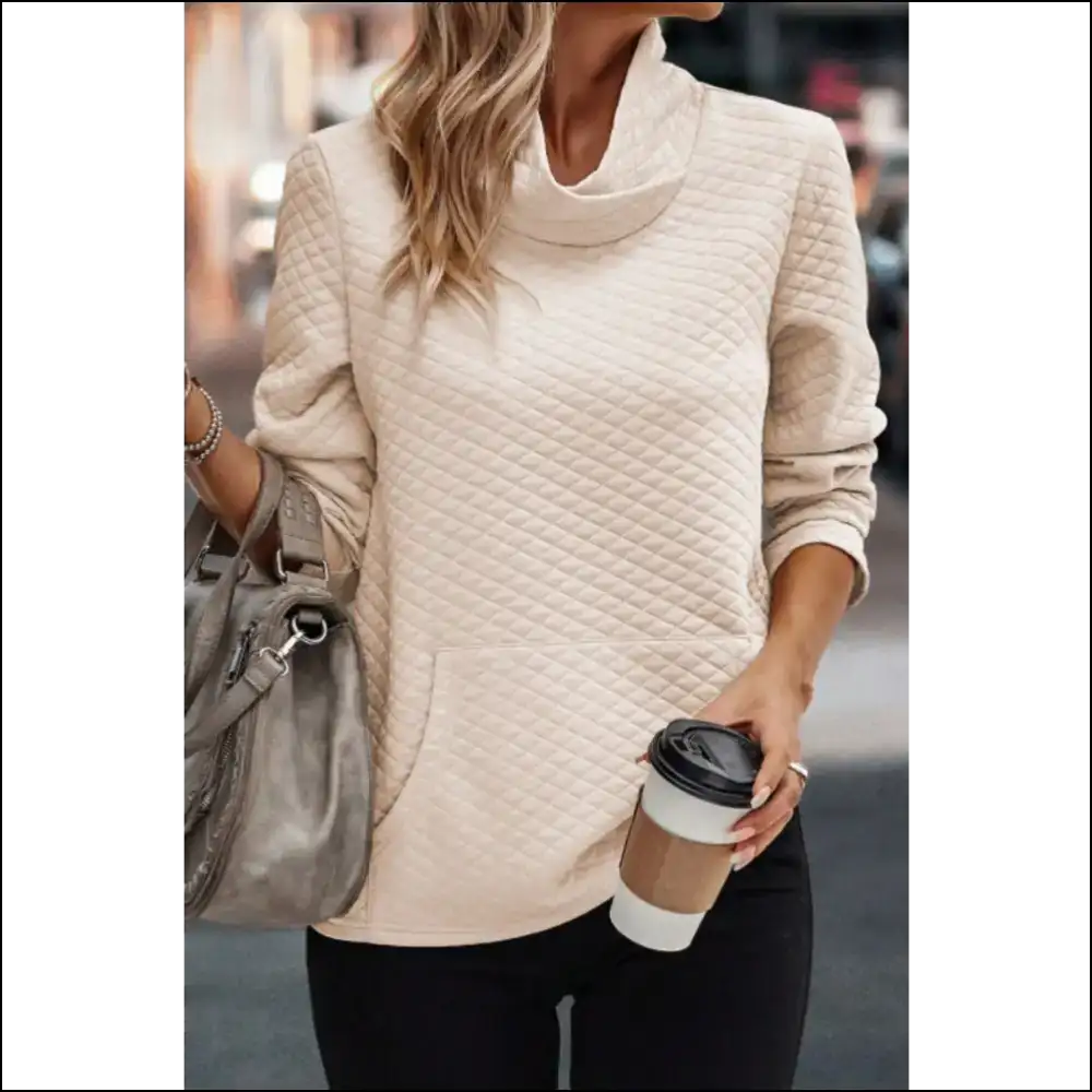 Chic Textured Turtleneck Long Sleeve Sweatshirt - Beige / s - Sweatshirts & Hoodies