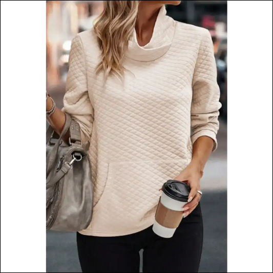 Chic Textured Turtleneck Long Sleeve Sweatshirt - Beige / s - Sweatshirts & Hoodies