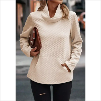 Chic Textured Turtleneck Long Sleeve Sweatshirt - Sweatshirts & Hoodies