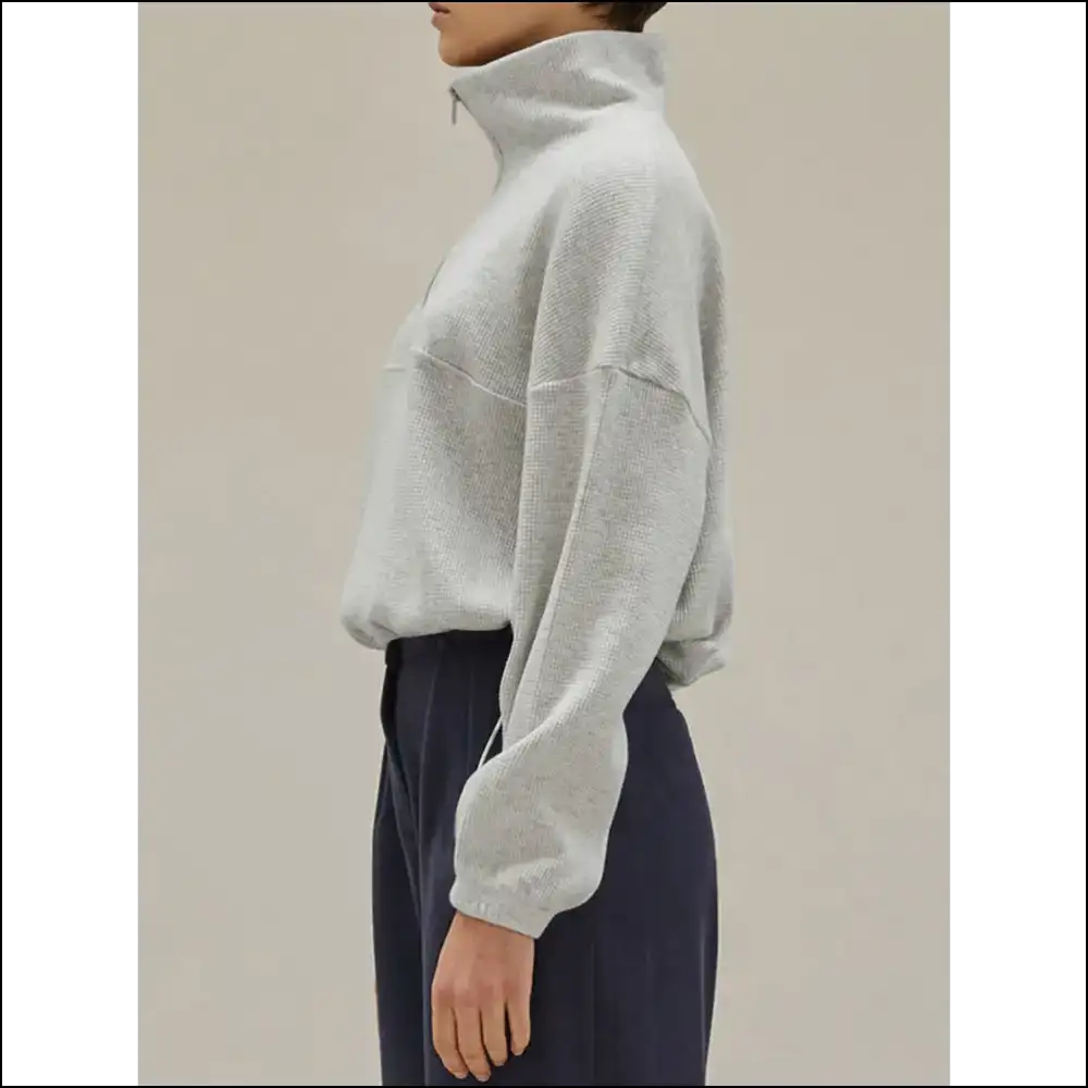 Chic Wfle Knit Drawstring Half Zip Long Sleeve Sweatshirt - Sweatshirts & Hoodies