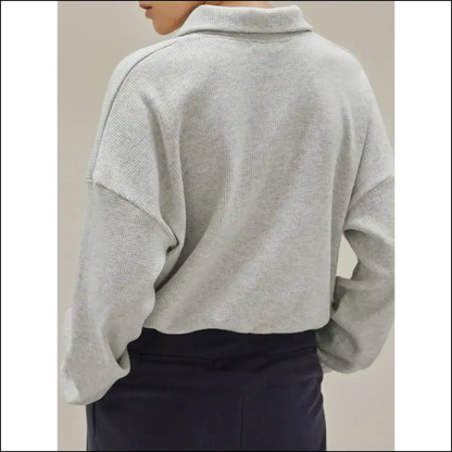 Chic Wfle Knit Drawstring Half Zip Long Sleeve Sweatshirt - Sweatshirts & Hoodies