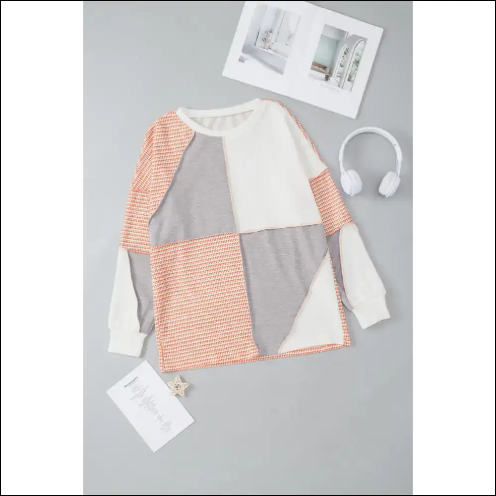 Chic Exposed Seam Color Block Round Neck Top - Sweatshirts & Hoodies