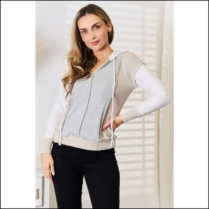 Block out Boring with our Color Exposed Seam Hoodie! - Light Grey / s - Sweatshirts & Hoodies