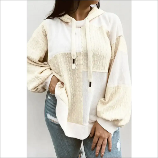 Plus Size Color Block Long Sleeve Hoodie - Ivory / 1xl - Sweatshirts & Hoodies