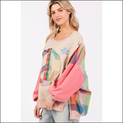 Sage + Fig Contrast Peace Patch Sweatshirt - Sweatshirts & Hoodies