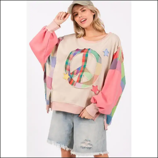 Sage + Fig Contrast Peace Patch Sweatshirt - Multicolor / 3xl - Sweatshirts & Hoodies