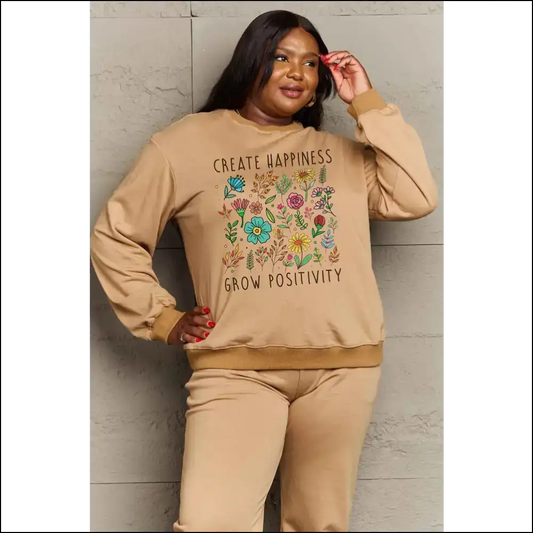 Simply Love Create Happiness Graphic Sweatshirt - Mocha / l - Sweatshirts & Hoodies