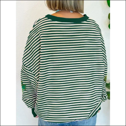 Lucky Clover Stripe Drop Shoulder Sweatshirt - Sweatshirts & Hoodies