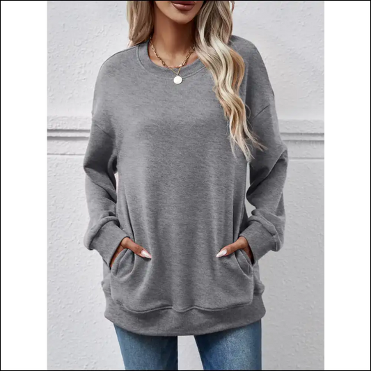 Chic Dropped Shoulder Sweatshirt with Pockets - Grey / Xl - Sweatshirts & Hoodies