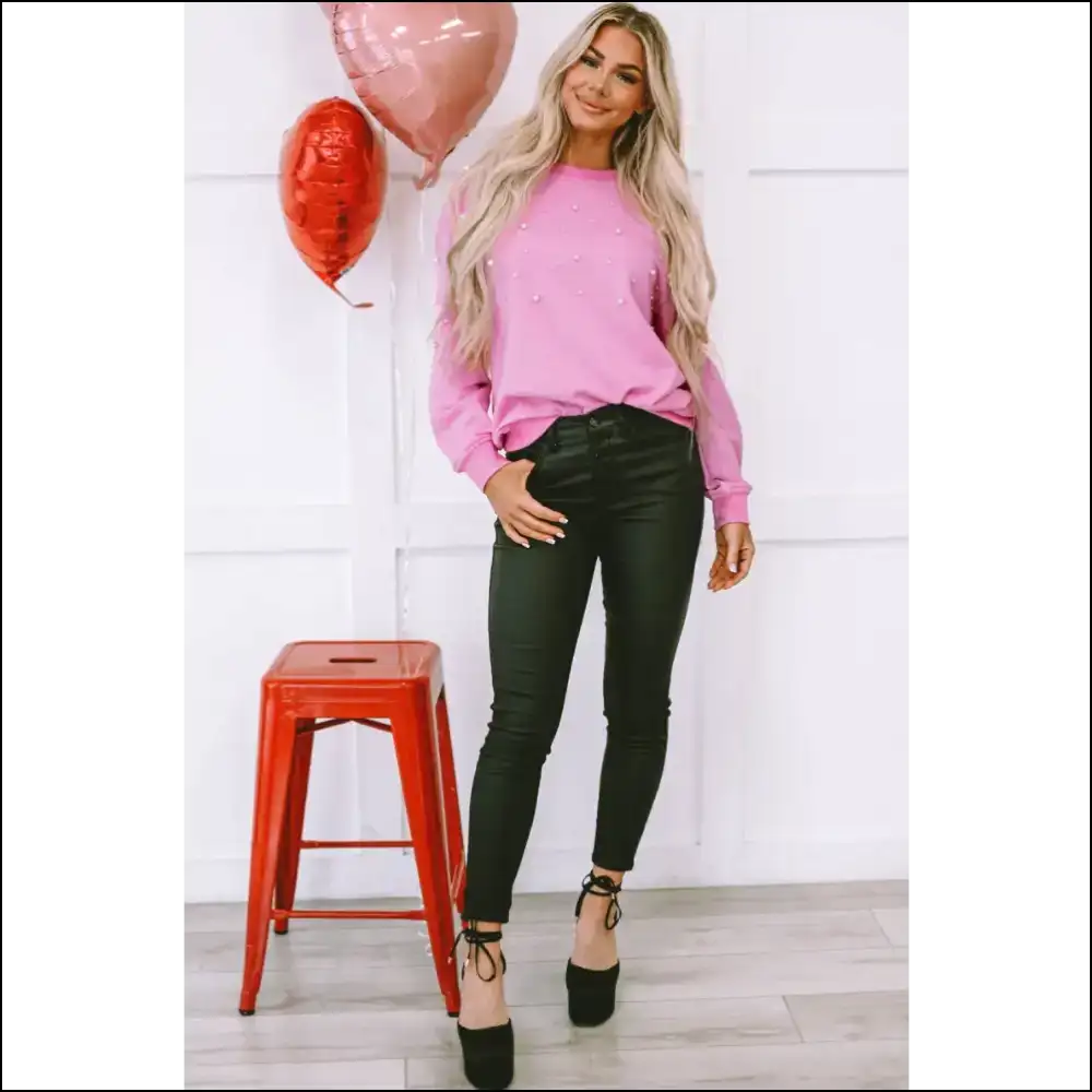 Pearl Round Neck Dropped Shoulder Sweatshirt - Sweatshirts & Hoodies