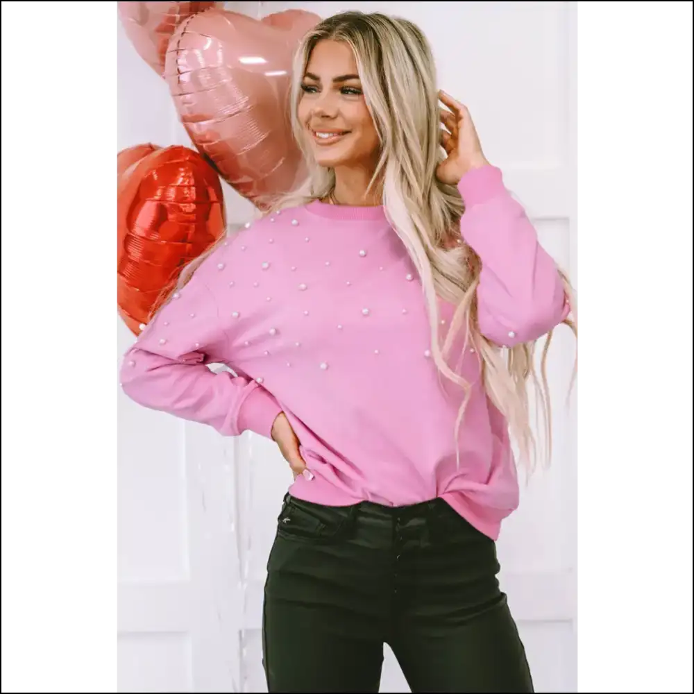 Pearl Round Neck Dropped Shoulder Sweatshirt - Sweatshirts & Hoodies