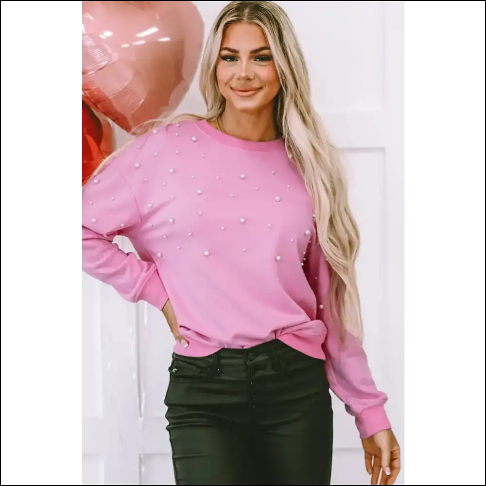 Pearl Round Neck Dropped Shoulder Sweatshirt - Sweatshirts & Hoodies