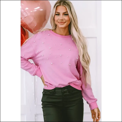 Pearl Round Neck Dropped Shoulder Sweatshirt - Sweatshirts & Hoodies