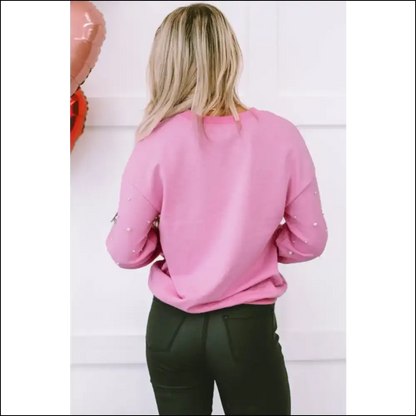 Pearl Round Neck Dropped Shoulder Sweatshirt - Sweatshirts & Hoodies