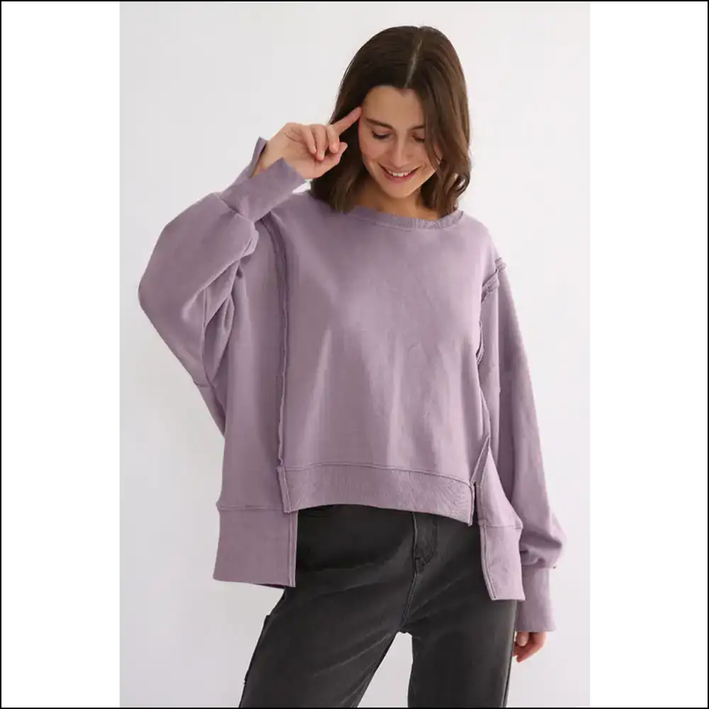 Chic High-low Exposed Seam Sweatshirt - Lavender / one Size - Sweatshirts & Hoodies