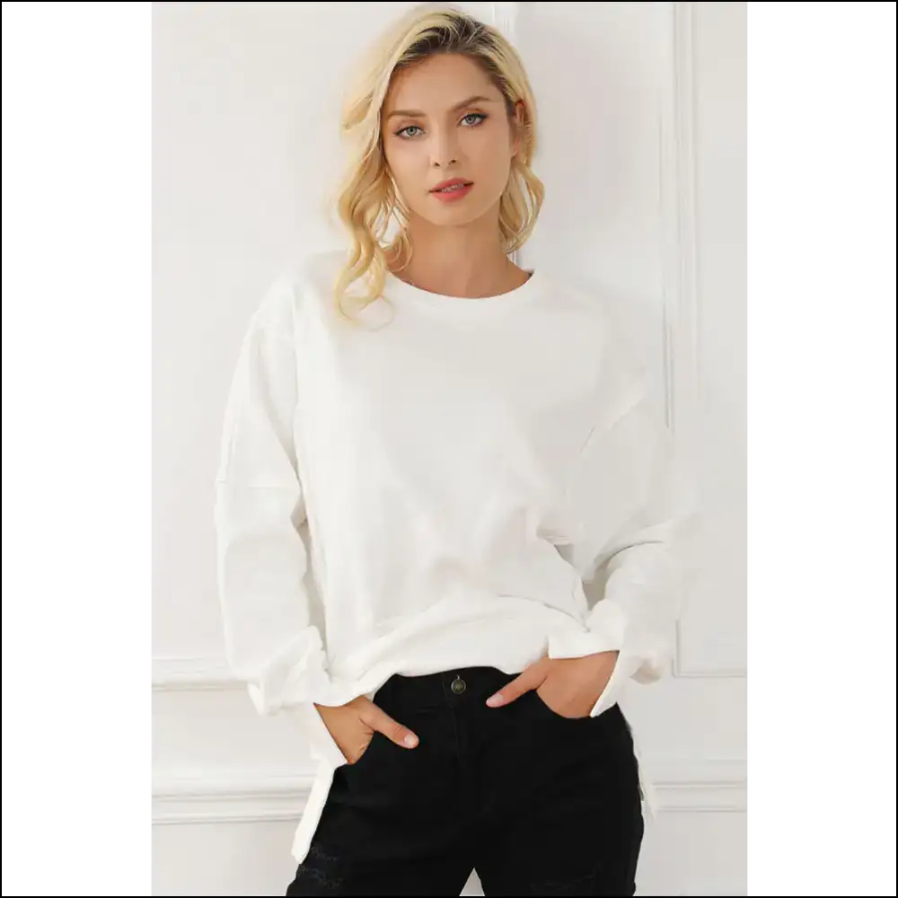 Chic High-low Exposed Seam Sweatshirt - White / one Size - Sweatshirts & Hoodies