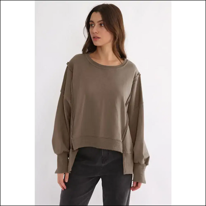 Chic High-low Exposed Seam Sweatshirt - Simply Taupe / one Size - Sweatshirts & Hoodies