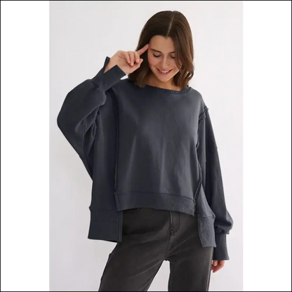 Chic High-low Exposed Seam Sweatshirt - Dark Gray / one Size - Sweatshirts & Hoodies