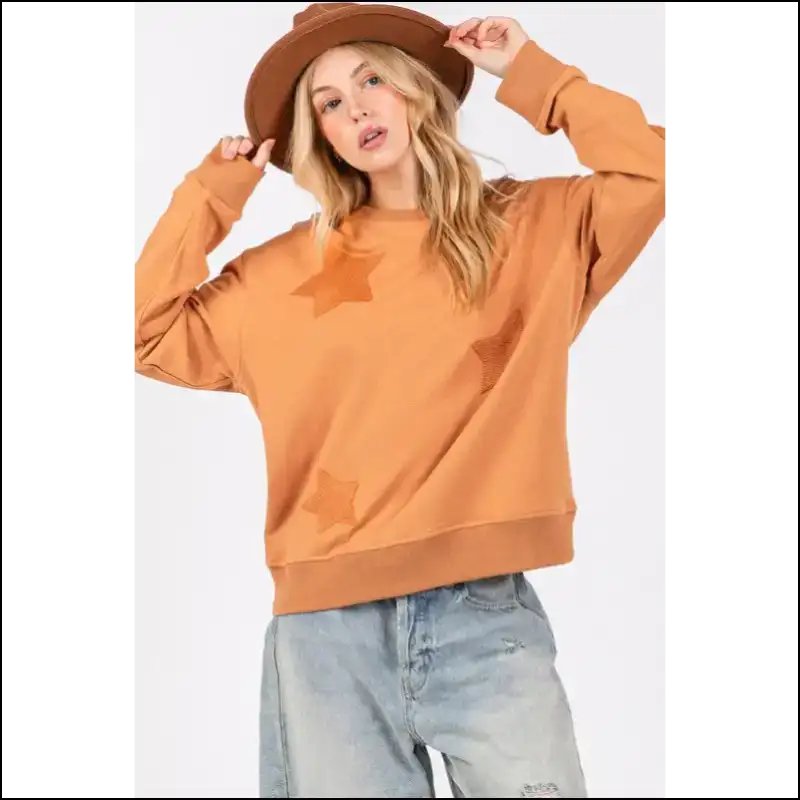 Sage + Fig Star Patch Long Sleeve Sweatshirt - Sweatshirts & Hoodies
