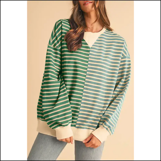 Green Stripe Colorblock: so Cozy It’s Illegal 😜 - s - Sweatshirts & Hoodies