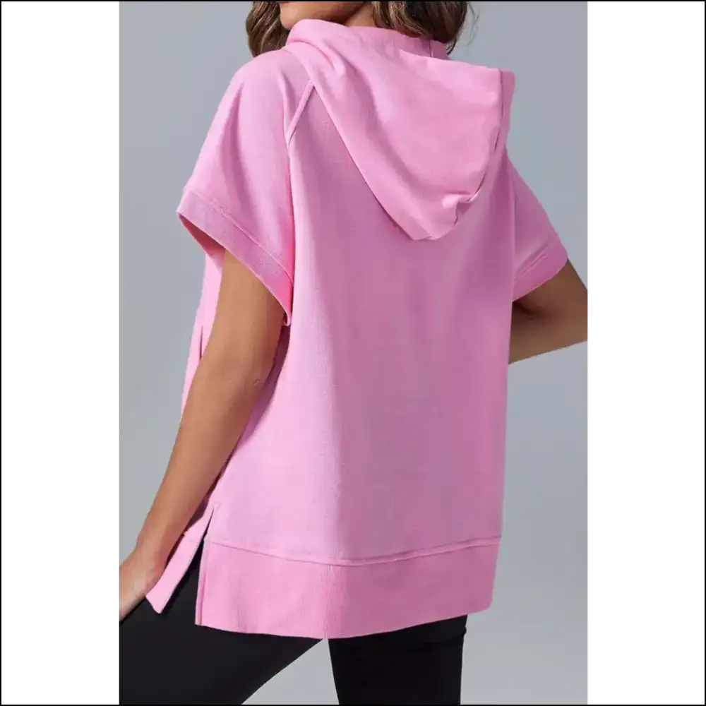 Half Zip Short Sleeve Hoodie - Sweatshirts & Hoodies
