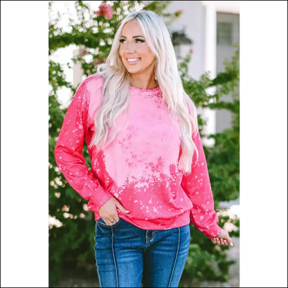 Vibrant Tie-dye Long Sleeve Pullover Sweatshirt - Hot Pink / m - Sweatshirts & Hoodies