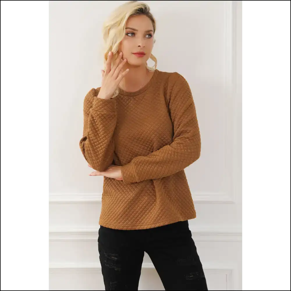 Chic Texture Round Neck Long Sleeve Sweatshirt - Sweatshirts & Hoodies