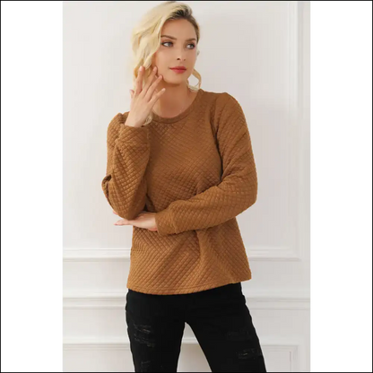 Chic Texture Round Neck Long Sleeve Sweatshirt - Sweatshirts & Hoodies