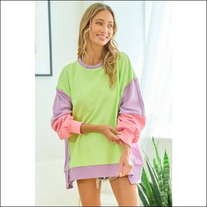 First Love Color Block Slit Sweatshirt - Sweatshirts & Hoodies