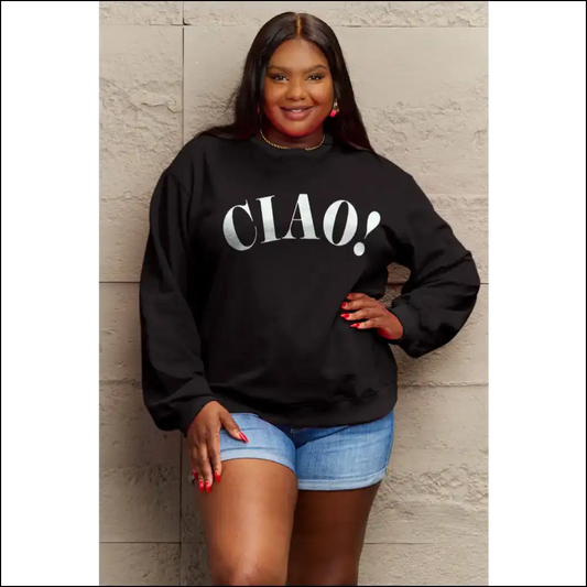 Simply Love Full Size Ciao！round Neck Sweatshirt - Black / m - Sweatshirts & Hoodies