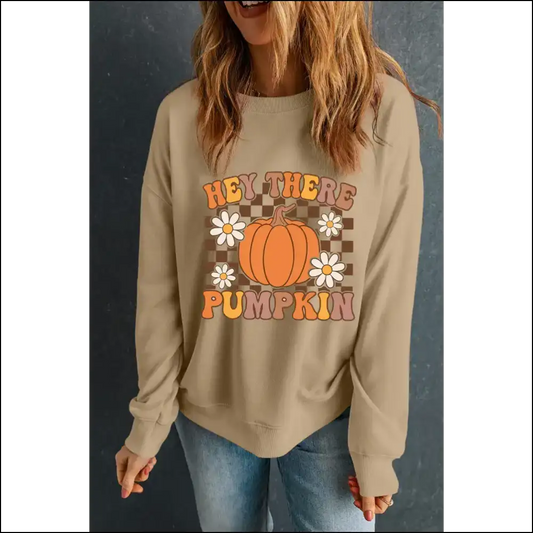 Chic Pumpkin Graphic Long Sleeve Sweatshirt - Khaki / s - Sweatshirts & Hoodies