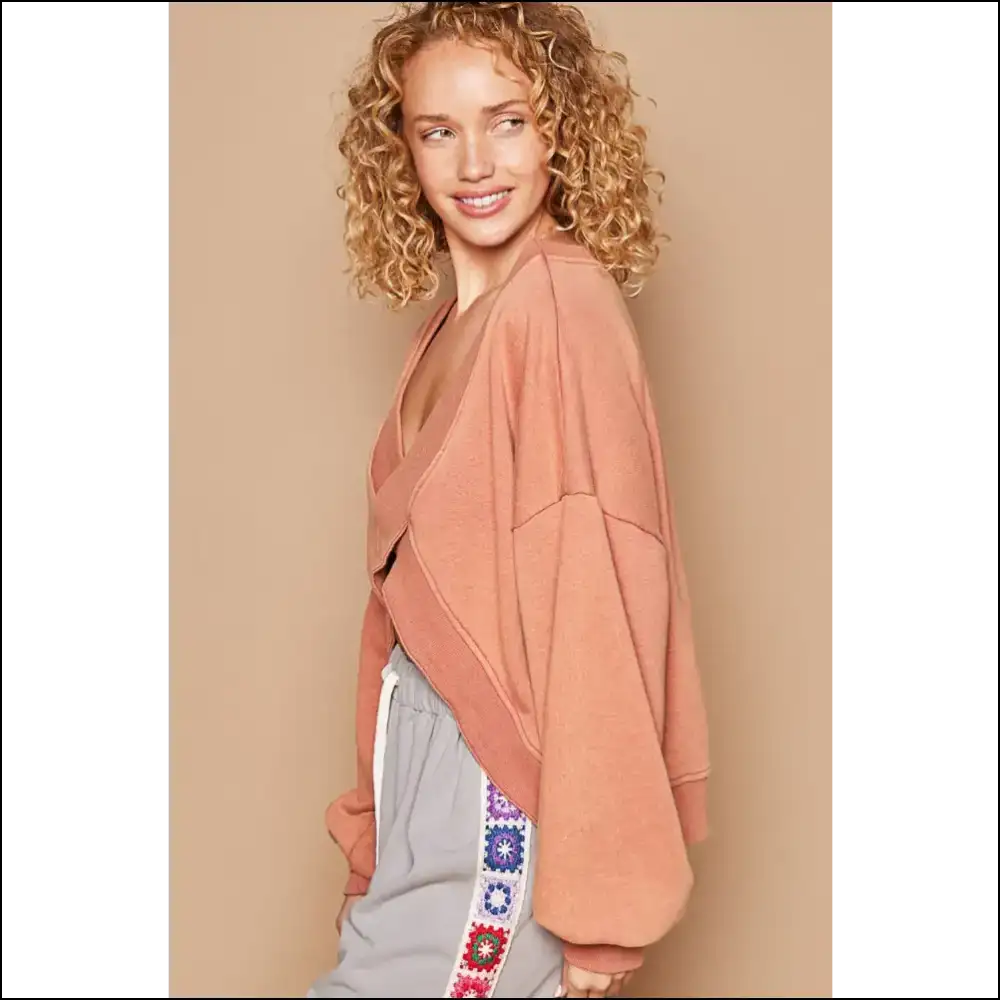 Chic V-cutout Rib Band Long Sleeve Sweatshirt - Sweatshirts & Hoodies