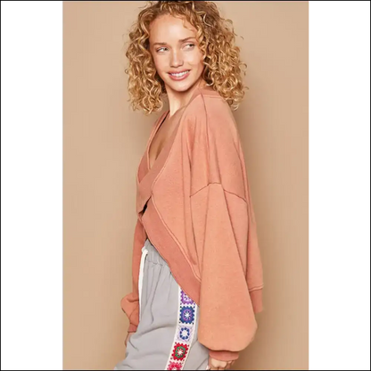 Chic V-cutout Rib Band Long Sleeve Sweatshirt - Sweatshirts & Hoodies