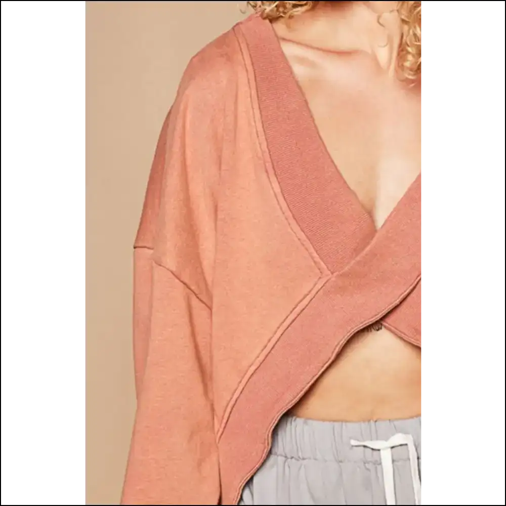 Chic V-cutout Rib Band Long Sleeve Sweatshirt - Sweatshirts & Hoodies