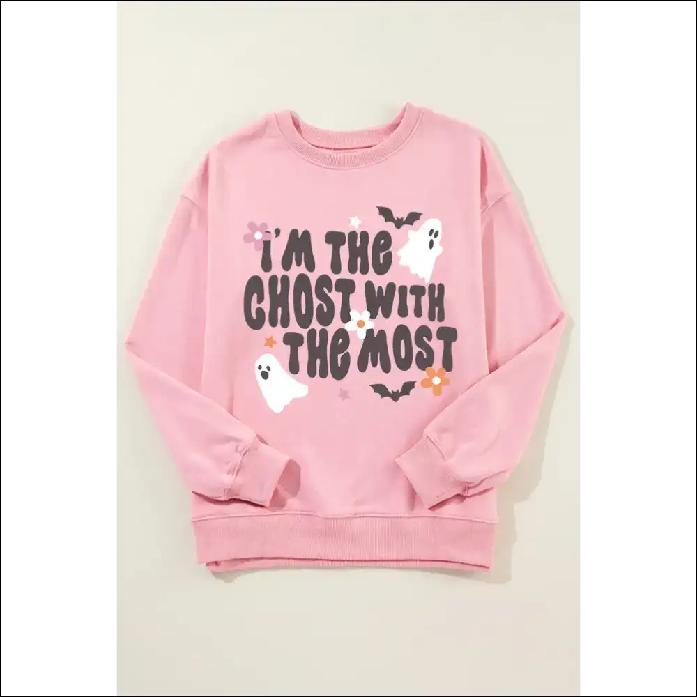 Graphic Round Neck Long Sleeve Sweatshirt - Sweatshirts & Hoodies