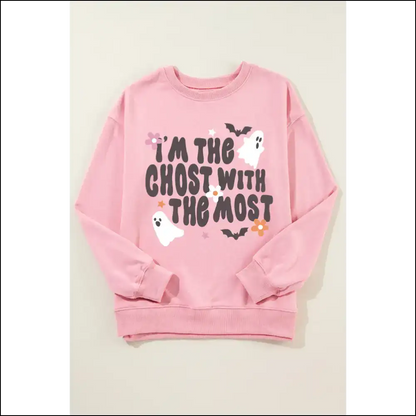 Graphic Round Neck Long Sleeve Sweatshirt - Sweatshirts & Hoodies