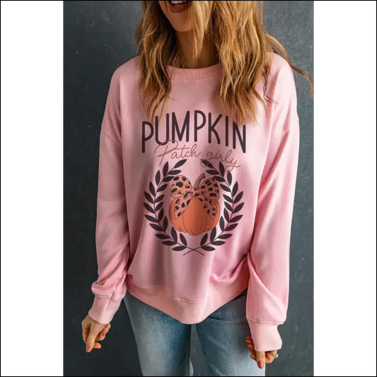 Pumpkin Round Neck Long Sleeve Sweatshirt - Blush Pink / s - Sweatshirts & Hoodies